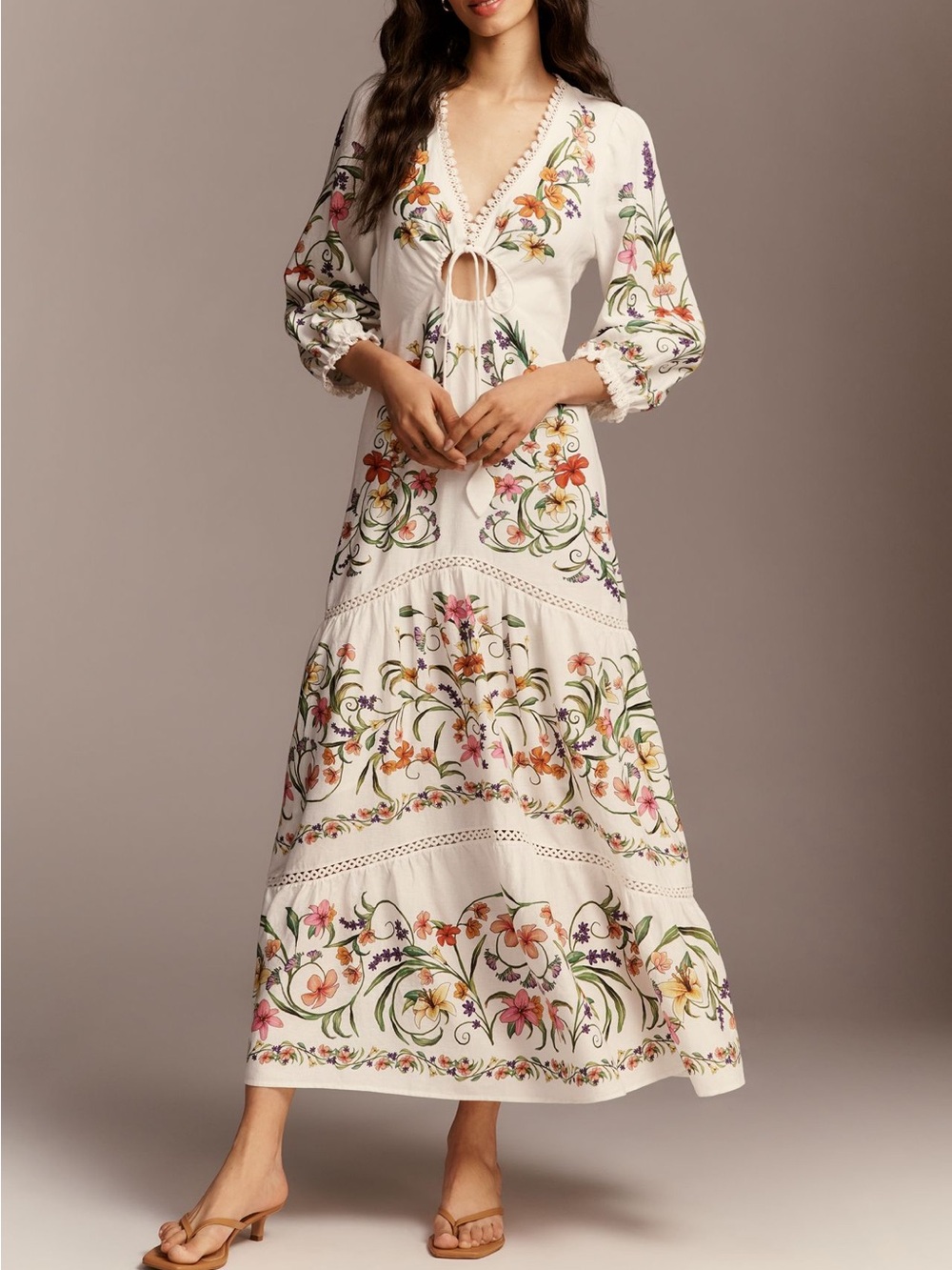 Farm Rio x Anthropologie long Sleeve Cutout Floral Maxi Dress